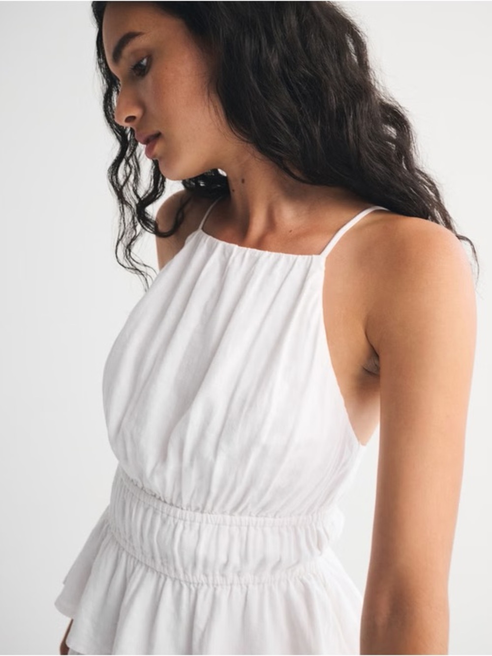Abercrombie & Fitch White Smocked Halterneck Top Size Large - Picture 2 of 7